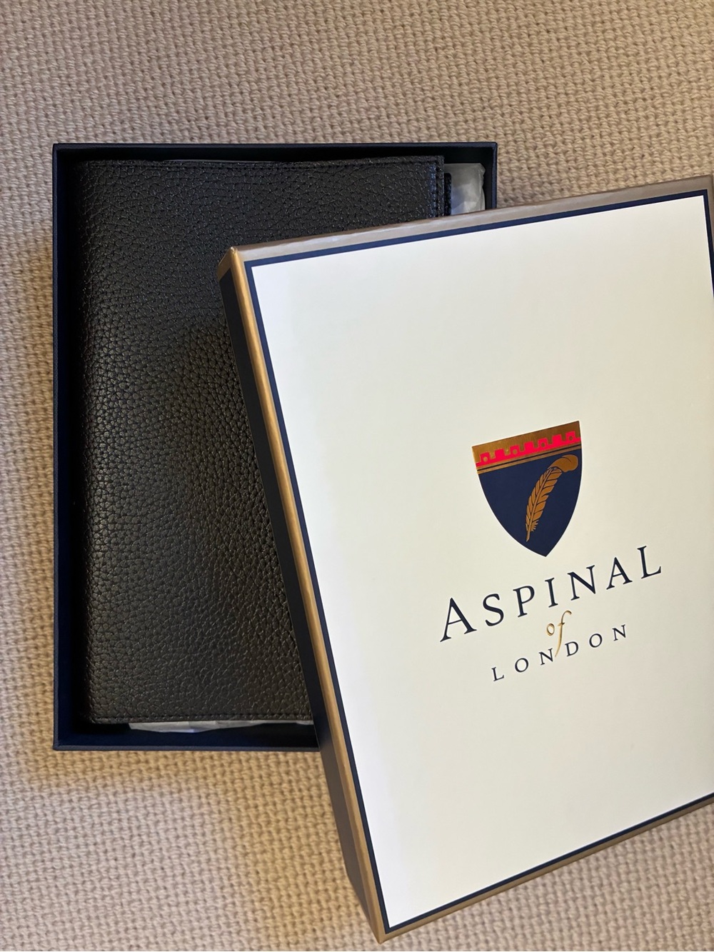 Aspinal of London Black Pebbled Leather Notebook Journal